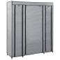Preview: Stoffschrank mit Fächern Kleiderstangen Grau 150x45x176cm