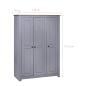 Preview: Kleiderschrank 3-Türig Grau 118×50×171,5 cm Kiefer Panama Serie