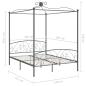 Preview: Himmelbett-Gestell Grau Metall 160 x 200 cm