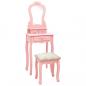 Preview: ARDEBO.de - Schminktisch-Set mit Hocker Rosa 50x59x136 cm Paulownia-Holz