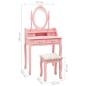 Preview: Schminktisch-Set mit Hocker Rosa 75x69x140 cm Paulownia-Holz 