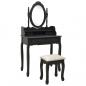 Preview: ARDEBO.de - Schminktisch-Set mit Hocker Schwarz 75x69x140cm Paulownia-Holz 