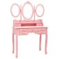 Preview: Schminktisch mit Hocker und Dreifach-Spiegel Rosa 