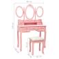 Preview: Schminktisch mit Hocker und Dreifach-Spiegel Rosa 