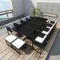 Preview: ARDEBO.de - 13-tlg. Garten-Essgruppe mit Auflagen Poly Rattan Schwarz