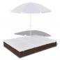 Preview: ARDEBO.de - Outdoor-Loungebett mit Sonnenschirm Poly Rattan Braun