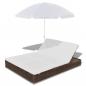 Preview: Outdoor-Loungebett mit Sonnenschirm Poly Rattan Braun