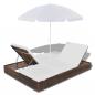 Preview: Outdoor-Loungebett mit Sonnenschirm Poly Rattan Braun