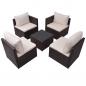 Preview: 5-tlg. Garten-Lounge-Set mit Auflagen Poly Rattan Braun