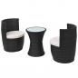 Preview: ARDEBO.de - 3-tlg. Bistro-Set mit Auflagen Poly Rattan Schwarz