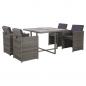 Preview: ARDEBO.de - 5-tlg. Garten-Essgruppe mit Auflagen Poly Rattan Grau