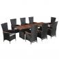 Preview: ARDEBO.de - 9-tlg. Garten-Essgruppe mit Auflagen Poly Rattan Schwarz  