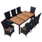 Preview: ARDEBO.de - 9-tlg. Garten-Essgruppe Poly-Rattan Akazienholz Schwarz