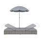 Preview: Outdoor-Loungebett mit Sonnenschirm Poly Rattan Grau