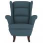 Preview: Schaukelsessel und Hocker mit Holzbeinen Blau Samt