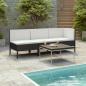 Preview: ARDEBO.de - 3-tlg. Garten-Lounge-Set mit Auflagen Poly Rattan Schwarz