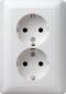 Preview: ARDEBO.de Gira 078004 SCHUKO-Doppelsteckdose 16 A 250 V~ mit angeformtem Abdeckrahmen Standard 55, reinweiß seidenmatt, System 55