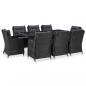 Preview: ARDEBO.de - 9-tlg. Garten-Essgruppe Poly Rattan Schwarz