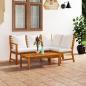 Preview: ARDEBO.de - 4-tlg. Garten-Lounge-Set mit Auflagen Creme Massivholz Akazie