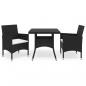 Preview: ARDEBO.de - 3-tlg. Garten-Essgruppe Schwarz Poly Rattan und Glas