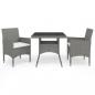 Preview: ARDEBO.de - 3-tlg. Garten-Essgruppe Grau Poly Rattan und Glas