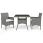 Preview: 3-tlg. Garten-Essgruppe Grau Poly Rattan und Glas