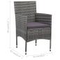 Preview: 3-tlg. Garten-Essgruppe Grau Poly Rattan und Glas