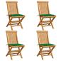 Preview: ARDEBO.de - Gartenstühle mit Grünen Kissen 4 Stk. Teak Massivholz
