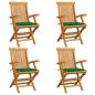Preview: ARDEBO.de - Gartenstühle mit Grünen Kissen 4 Stk. Massivholz Teak