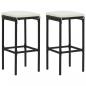 Preview: ARDEBO.de - Barhocker mit Kissen 2 Stk. Schwarz Poly Rattan