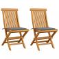 Preview: ARDEBO.de - Gartenstühle mit Grauen Kissen 2 Stk. Massivholz Teak