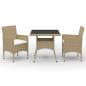 Preview: 3-tlg. Garten-Essgruppe Beige Poly Rattan und Glas