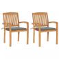 Preview: ARDEBO.de - Gartenstühle 2 Stk. mit Grauen Kissen Massivholz Teak