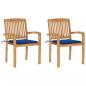 Preview: ARDEBO.de - Gartenstühle 2 Stk. mit Blauen Kissen Massivholz Teak