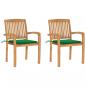 Preview: ARDEBO.de - Gartenstühle 2 Stk. mit Grünen Kissen Massivholz Teak