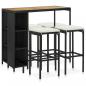 Preview: ARDEBO.de - 5-tlg. Gartenbar-Set mit Kissen Poly Rattan Schwarz