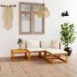 Preview: 4-tlg. Garten-Lounge-Set mit Auflagen Creme Massivholz Akazie
