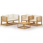 Preview: 5-tlg. Garten-Lounge-Set mit Auflagen Creme Massivholz Akazie