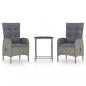 Preview: 3-tlg. Bistro-Set Poly Rattan und Glas Grau