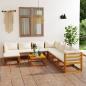 Preview: ARDEBO.de - 9-tlg. Garten-Lounge-Set mit Auflagen Creme Massivholz Akazie