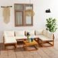Preview: 7-tlg. Garten-Lounge-Set mit Auflagen Creme Massivholz Akazie