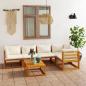 Preview: 6-tlg. Garten-Lounge-Set mit Auflagen Creme Massivholz Akazie