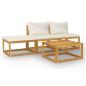 Preview: 4-tlg. Garten-Lounge-Set mit Auflagen Creme Massivholz Akazie