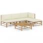 Preview: ARDEBO.de - 5-tlg. Garten-Lounge-Set mit Cremeweißen Kissen Bambus