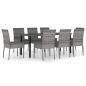 Preview: 9-tlg. Garten-Essgruppe Poly Rattan Grau