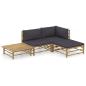 Preview: 4-tlg. Garten-Lounge-Set mit Dunkelgrauen Kissen Bambus