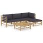Preview: 5-tlg. Garten-Lounge-Set mit Dunkelgrauen Kissen Bambus