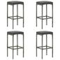 Preview: 5-tlg. Gartenbar-Set mit Kissen Poly Rattan Grau