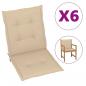 Preview: Gartenstuhlauflagen für Niedriglehner 6 Stk. Beige 100x50x3 cm