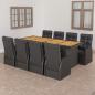 Preview: 9-tlg. Garten-Essgruppe mit Kissen Poly Rattan Schwarz
